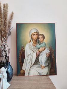 Рукописная икона Пресвятой Богородицы Тронная масло №2