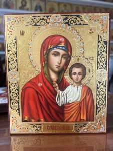 Рукописная икона Пресвятой Богородицы казанская №145 (Размер 21х25 см)