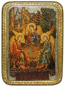 Икона ручной работы Святая Троица с камнями