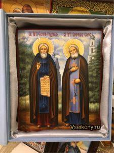 Рукописная икона Сергий Радонежский и Серафим Саровский 