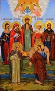 Рукописная икона Александр Невский и избранные святые
