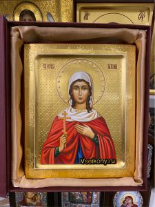 Рукописная икона Татьяна Татиана Римская с жемчугом (Размер 17*21 см)