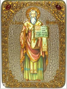 Икона ручной работы Мефодий с камнями