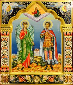 Рукописная икона Александр Невский и Ангел Хранитель