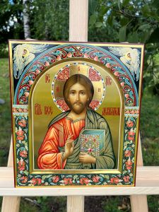 Рукописная икона Спас Вседержитель №88 (Размер 27*31 см)