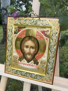 Рукописная икона Спас Нерукотворный с Ангелами №64 