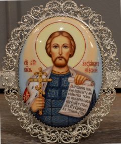 Икона из финифти Александр Невский №24 (Размер 9х10.5 см)
