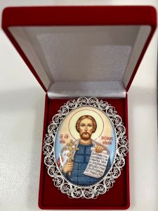 Икона из финифти Александр Невский №24 (Размер 9х10.5 см)