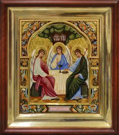 Рукописная икона Святая Троица с резьбой 30 (Размер 30х36 см)