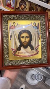 Рукописная икона Спас Нерукотворный с Ангелами 49 (Размер 21*25 см) 