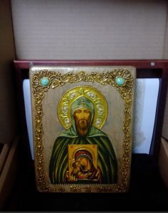 Икона ручной работы Князь Игорь с камнями (Размер 15х20 см)