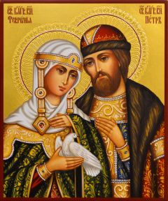 Рукописная икона Петр и Феврония №169 (Размер 17х21 см)