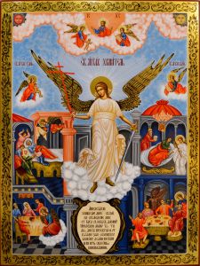 Рукописная икона Ангел Хранитель с клеймами (копия образца 1793 г) (Размер 30*40 см)