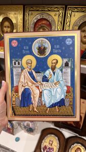 Рукописная икона Петр и Павел №6 (Размер 21х25 см)