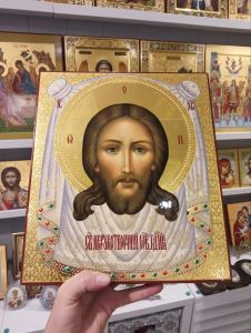 Рукописная икона Спас Нерукотворный №48 (Размер 27х31 см)