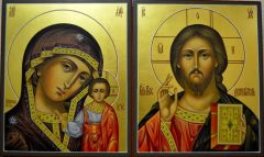 Рукописная венчальная пара Казанская икона и Спаситель