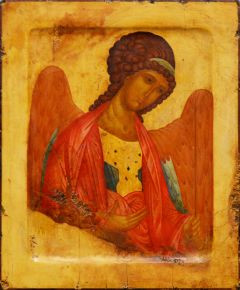 Рукописная икона Архангел Михаил (Рублев) №58 (Размер 17х21 см)