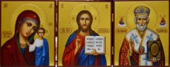 Рукописный триптих Казанская икона-Спас Вседержитель-Николай Чудотворец