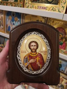 Рукописная икона из финифти Александр Невский №72 (Размер 11х14 см)