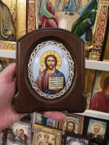 Рукописная икона из финифти Спас Вседержитель №3 (Размер 11х14 см)