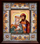 Икона из финифти Петр и Феврония 3 (Размер 14*16 см)