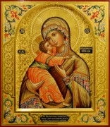 Рукописная икона Владимирская с резьбой 29 (Размер 27*31 см)