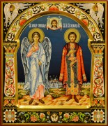 Рукописная икона Александр Невский и Ангел Хранитель
