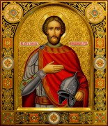 Рукописная икона Александр Невский с резьбой и полировкой золота