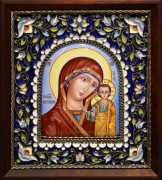 Рукописная икона Казанская из финифти №41 (Размер 14х16 см)