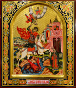 Рукописная икона Чудо Георгия о змие 52 (Размер 27х31 см)