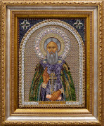 Рукописная икона Сергий Радонежский с камнями (Размер 37х46 см)
