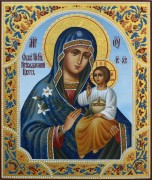 Рукописная икона Неувядаемый Цвет с резьбой
